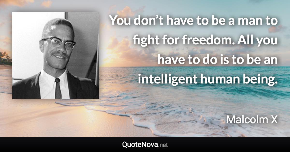 You don’t have to be a man to fight for freedom. All you have to do is to be an intelligent human being. - Malcolm X quote