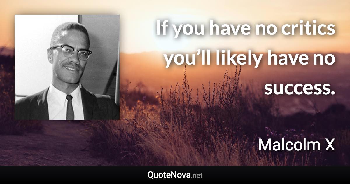 If you have no critics you’ll likely have no success. - Malcolm X quote
