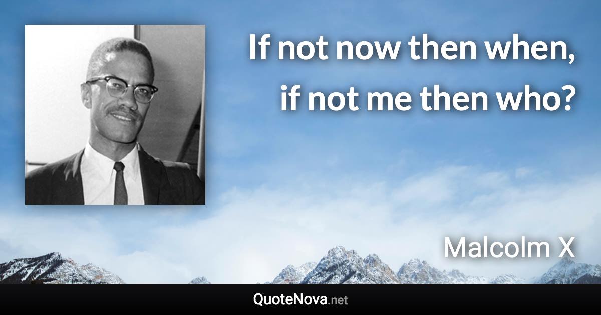 If not now then when, if not me then who? - Malcolm X quote