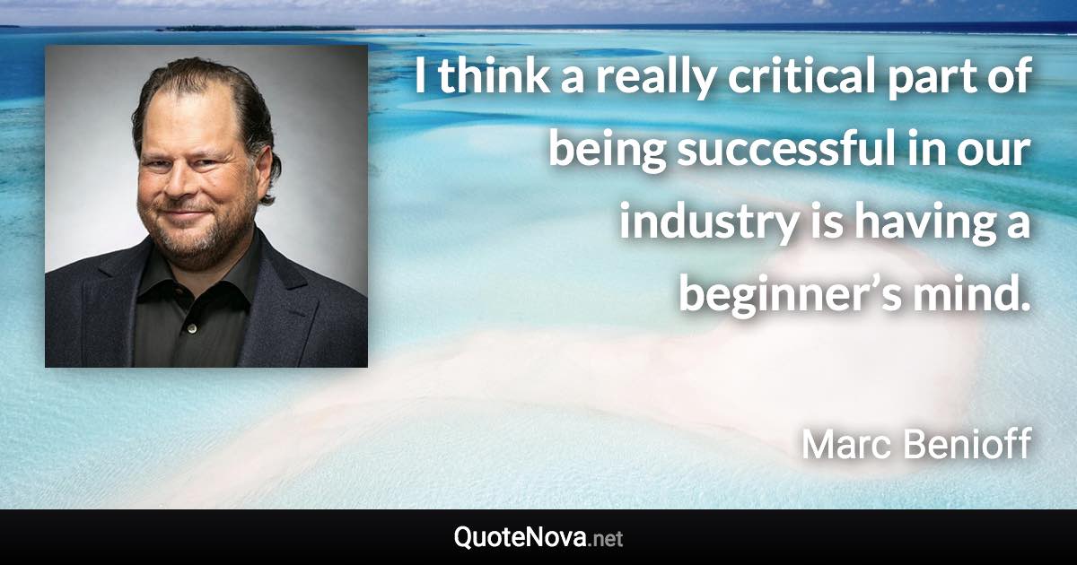 I think a really critical part of being successful in our industry is having a beginner’s mind. - Marc Benioff quote