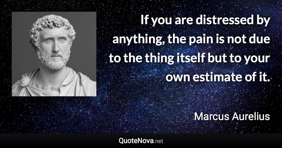 If you are distressed by anything, the pain is not due to the thing itself but to your own estimate of it. - Marcus Aurelius quote
