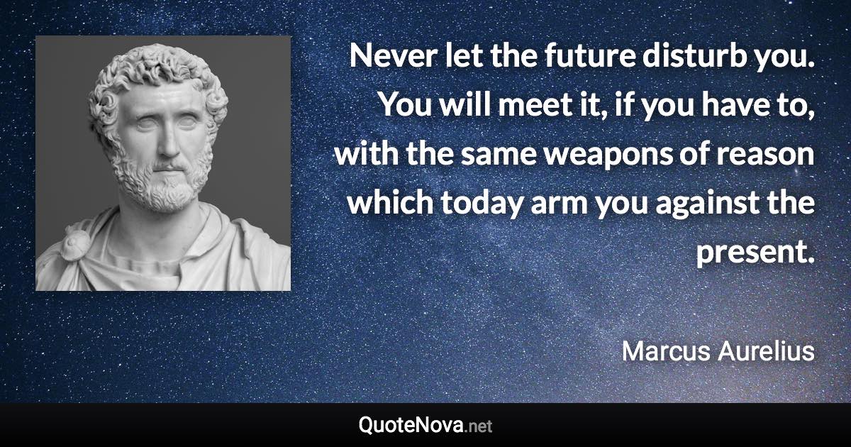 Never let the future disturb you. You will meet it, if you have to, with the same weapons of reason which today arm you against the present. - Marcus Aurelius quote