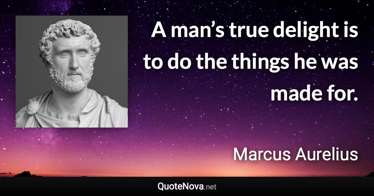 A man’s true delight is to do the things he was made for. - Marcus Aurelius quote