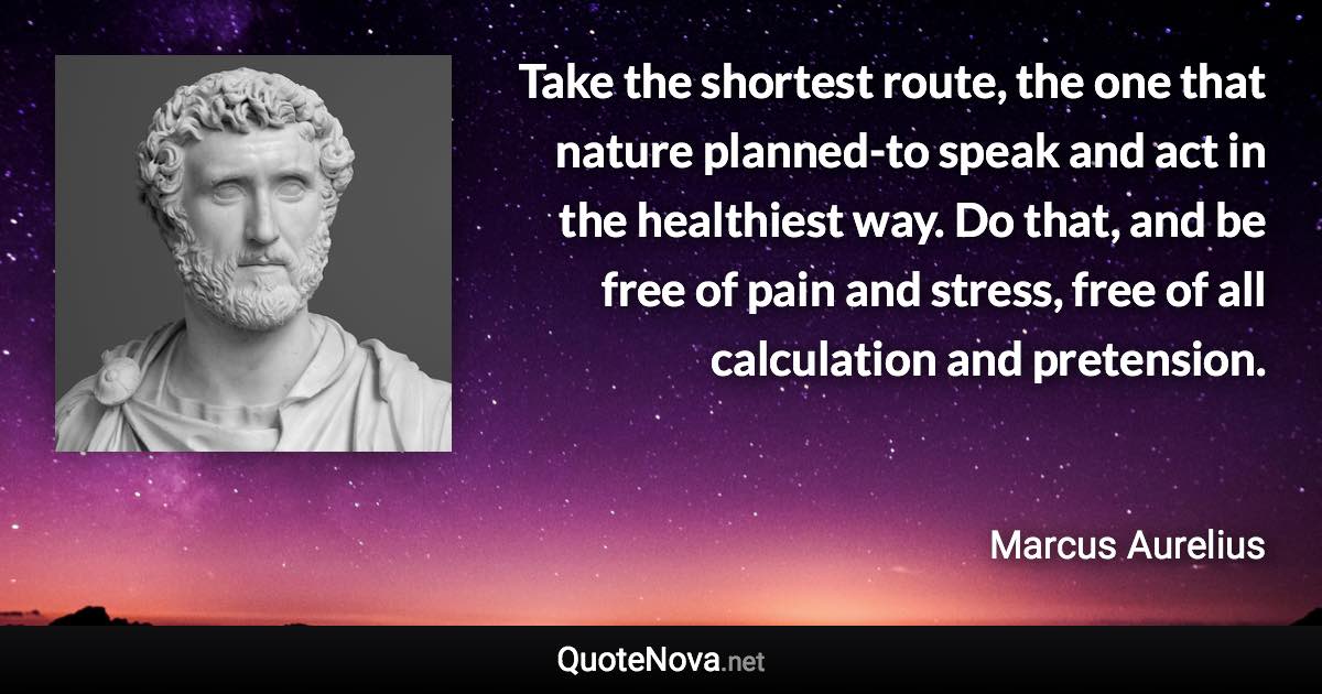 Take the shortest route, the one that nature planned-to speak and act in the healthiest way. Do that, and be free of pain and stress, free of all calculation and pretension. - Marcus Aurelius quote