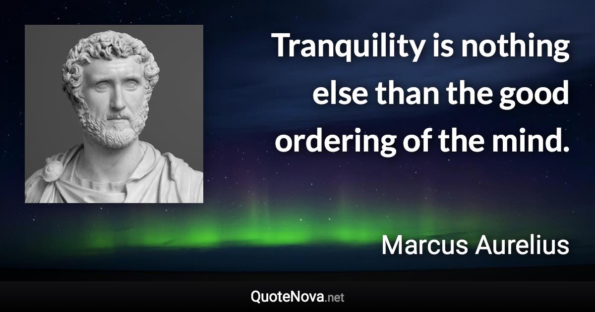 Tranquility is nothing else than the good ordering of the mind. - Marcus Aurelius quote