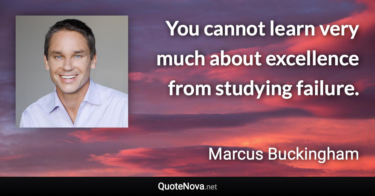 You cannot learn very much about excellence from studying failure. - Marcus Buckingham quote