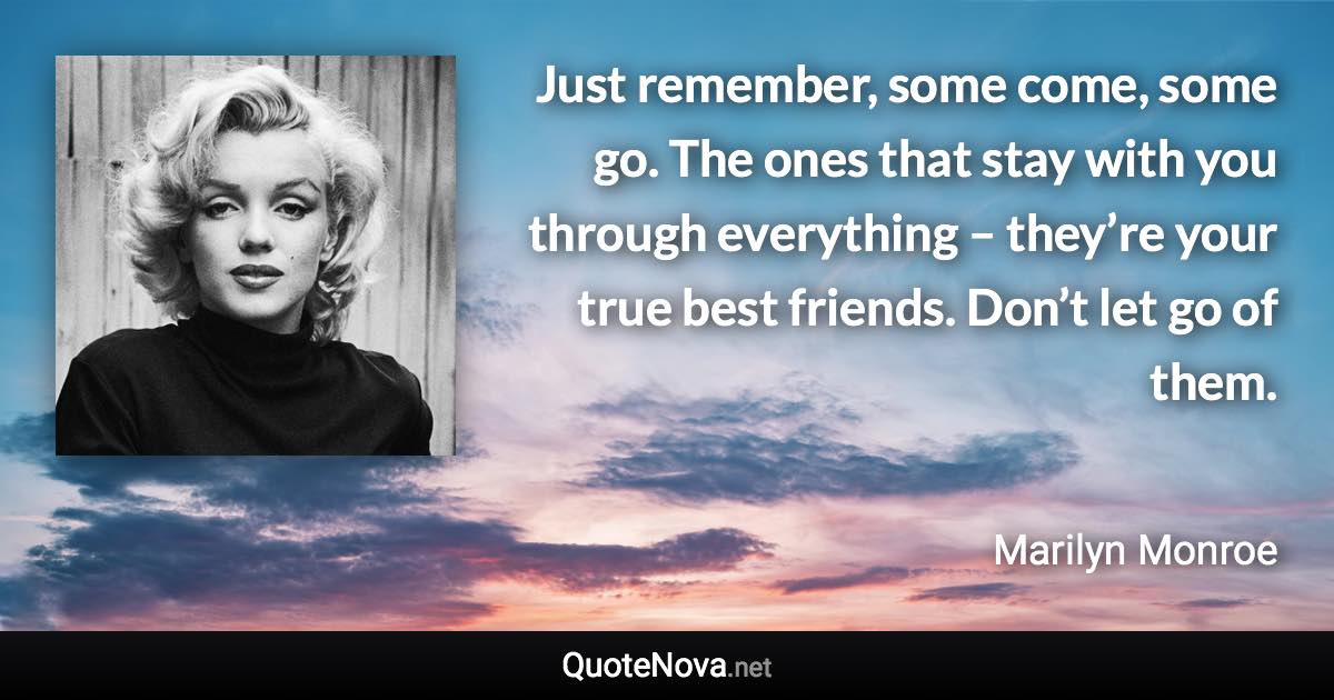 Just remember, some come, some go. The ones that stay with you through everything – they’re your true best friends. Don’t let go of them. - Marilyn Monroe quote