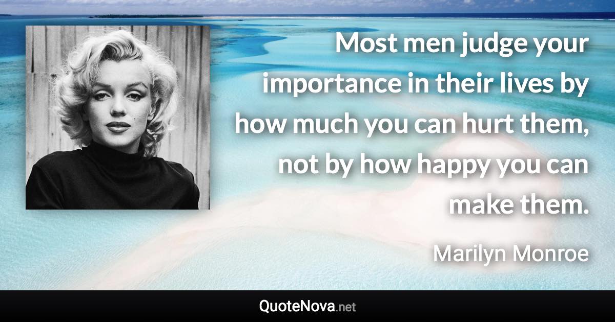 Most men judge your importance in their lives by how much you can hurt them, not by how happy you can make them. - Marilyn Monroe quote