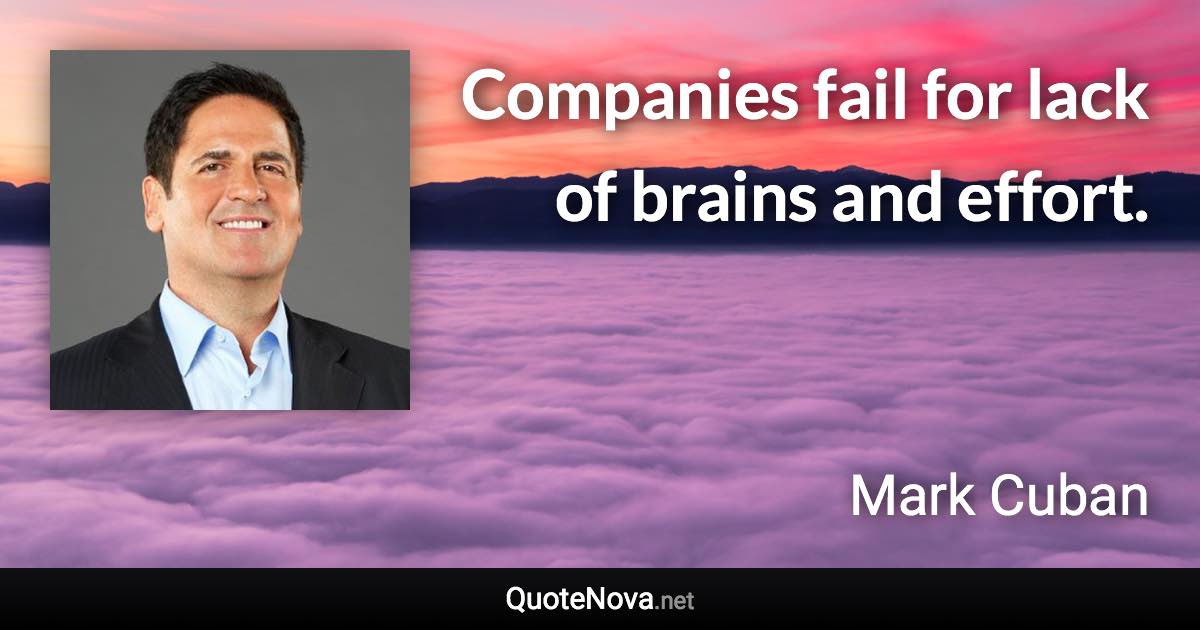 Companies fail for lack of brains and effort. - Mark Cuban quote