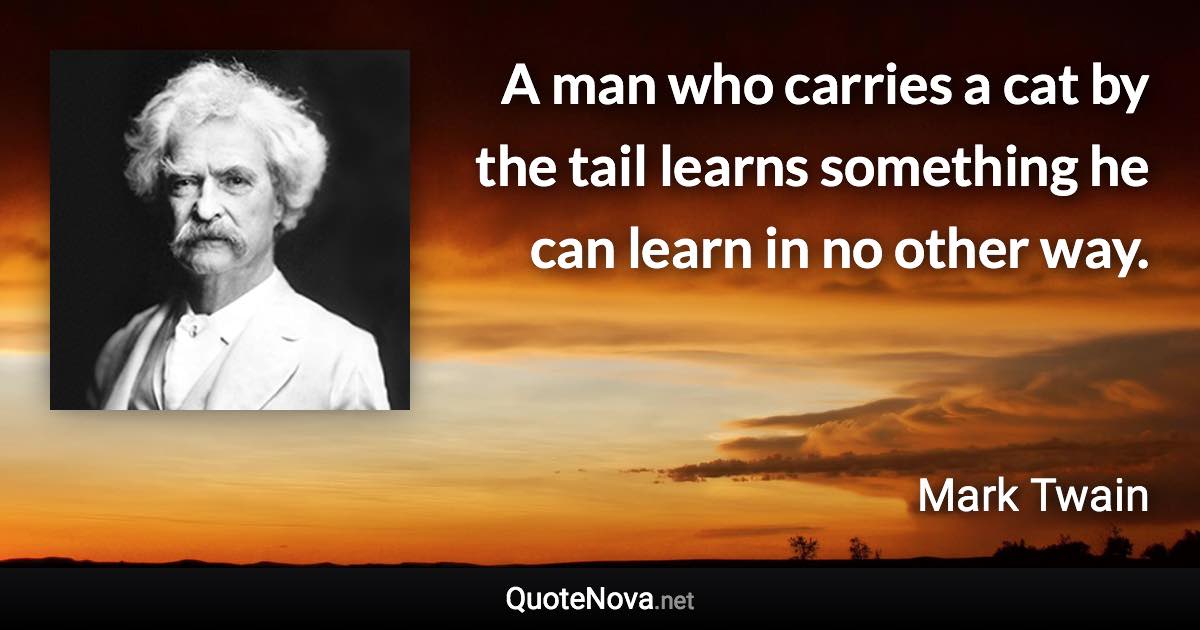 A man who carries a cat by the tail learns something he can learn in no other way. - Mark Twain quote