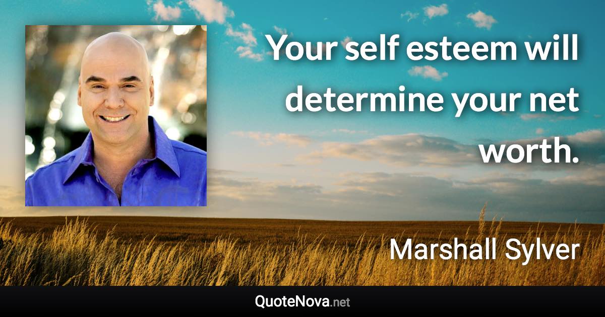 Your self esteem will determine your net worth. - Marshall Sylver quote