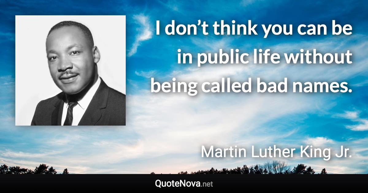 I don’t think you can be in public life without being called bad names. - Martin Luther King Jr. quote