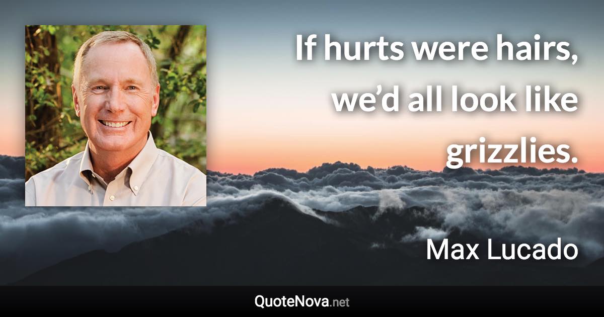 If hurts were hairs, we’d all look like grizzlies. - Max Lucado quote