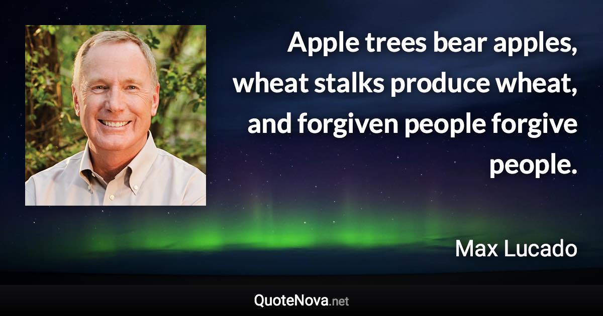 Apple trees bear apples, wheat stalks produce wheat, and forgiven people forgive people. - Max Lucado quote