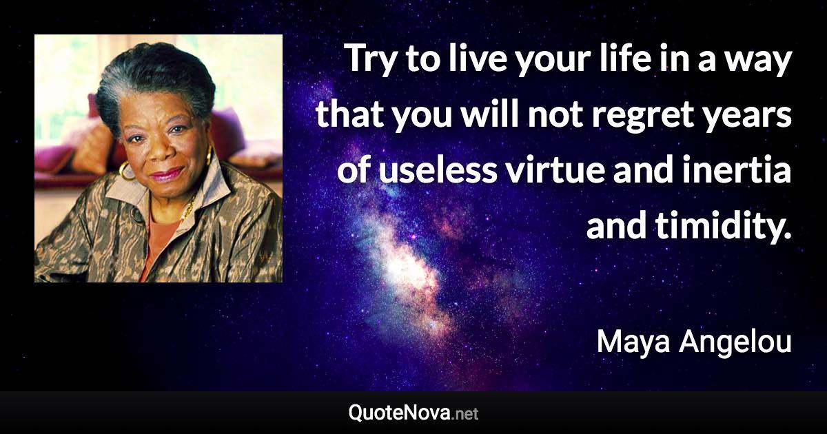 Try to live your life in a way that you will not regret years of useless virtue and inertia and timidity. - Maya Angelou quote