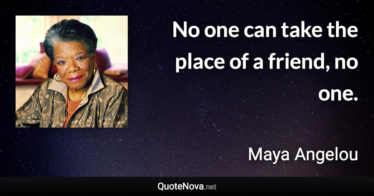 No one can take the place of a friend, no one. - Maya Angelou quote