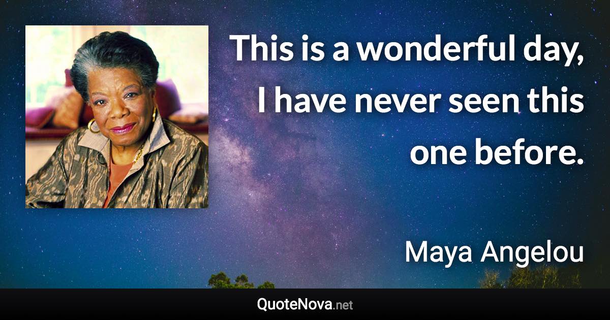 This is a wonderful day, I have never seen this one before. - Maya Angelou quote