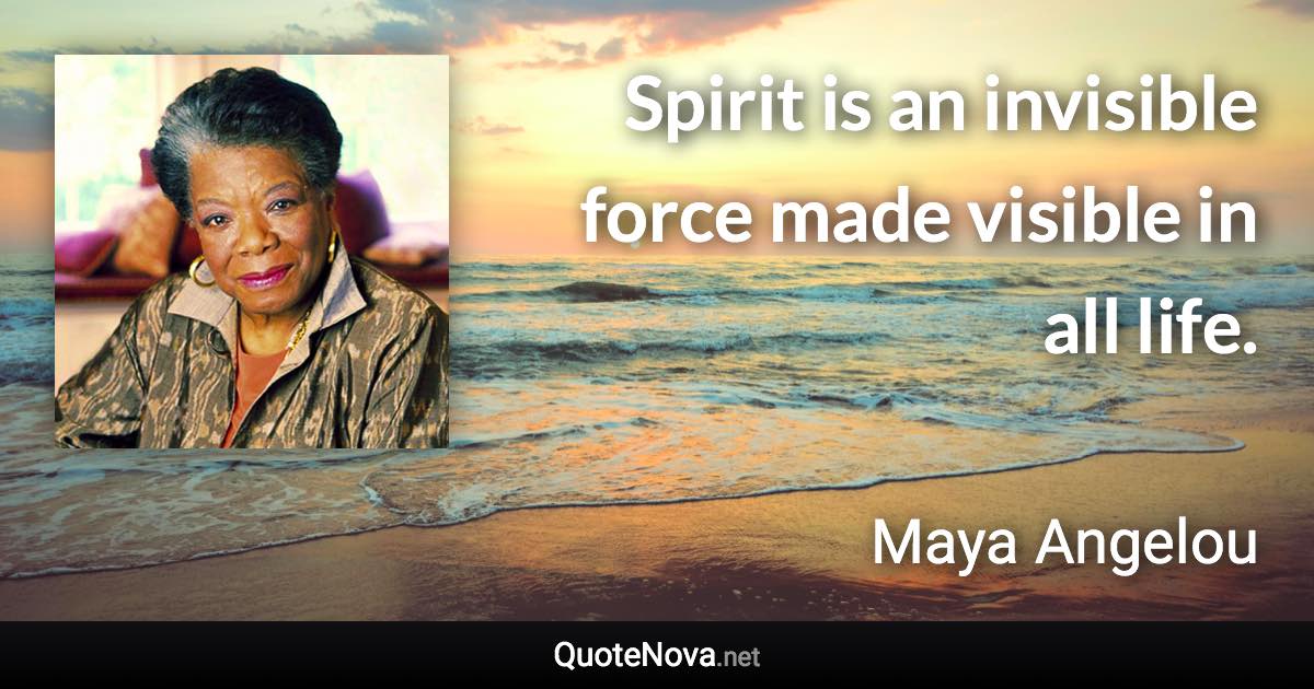 Spirit is an invisible force made visible in all life. - Maya Angelou quote