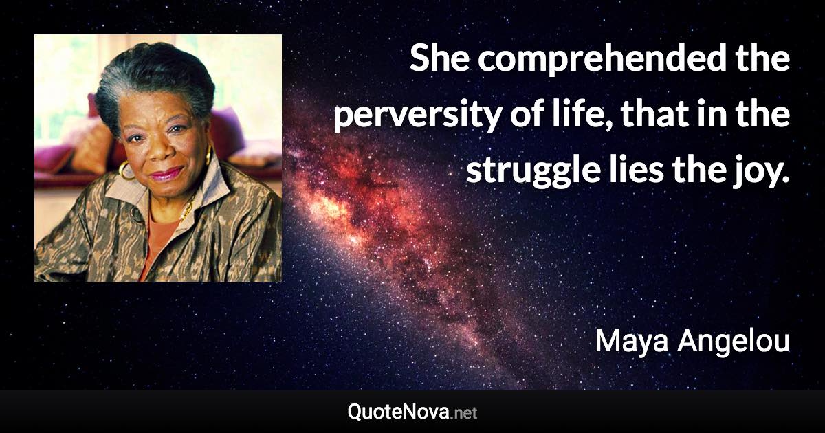 She comprehended the perversity of life, that in the struggle lies the joy. - Maya Angelou quote