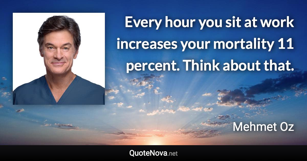 Every hour you sit at work increases your mortality 11 percent. Think about that. - Mehmet Oz quote