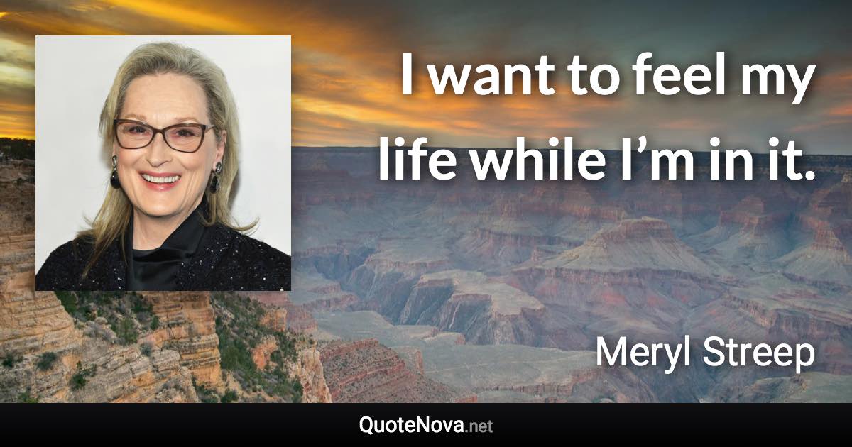 I want to feel my life while I’m in it. - Meryl Streep quote