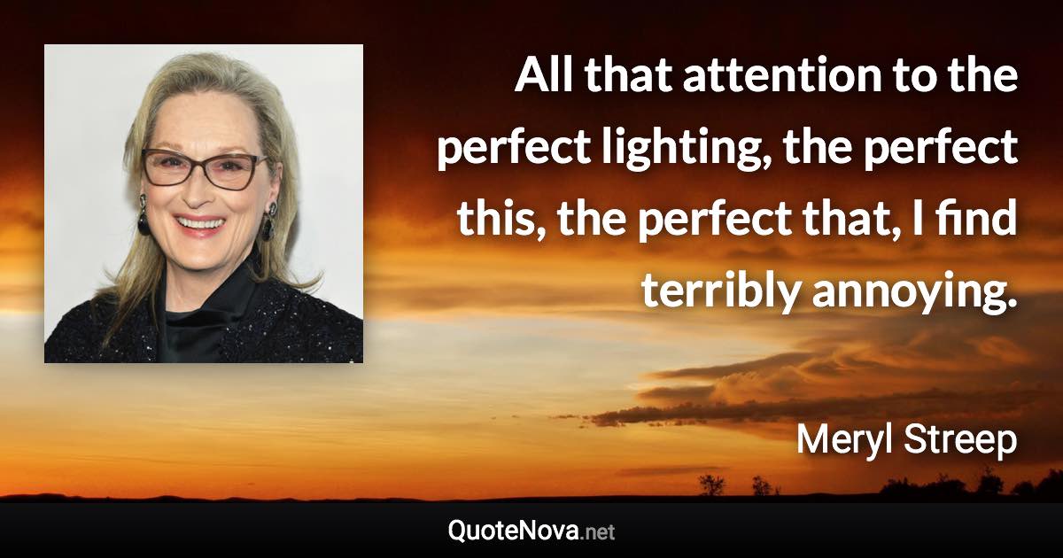 All that attention to the perfect lighting, the perfect this, the perfect that, I find terribly annoying. - Meryl Streep quote