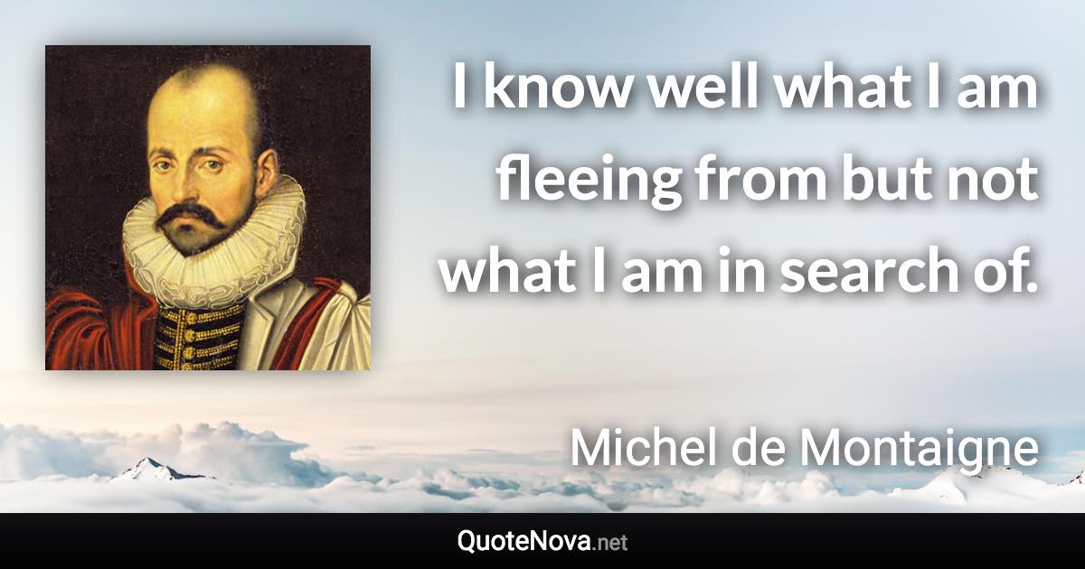 I know well what I am fleeing from but not what I am in search of. - Michel de Montaigne quote