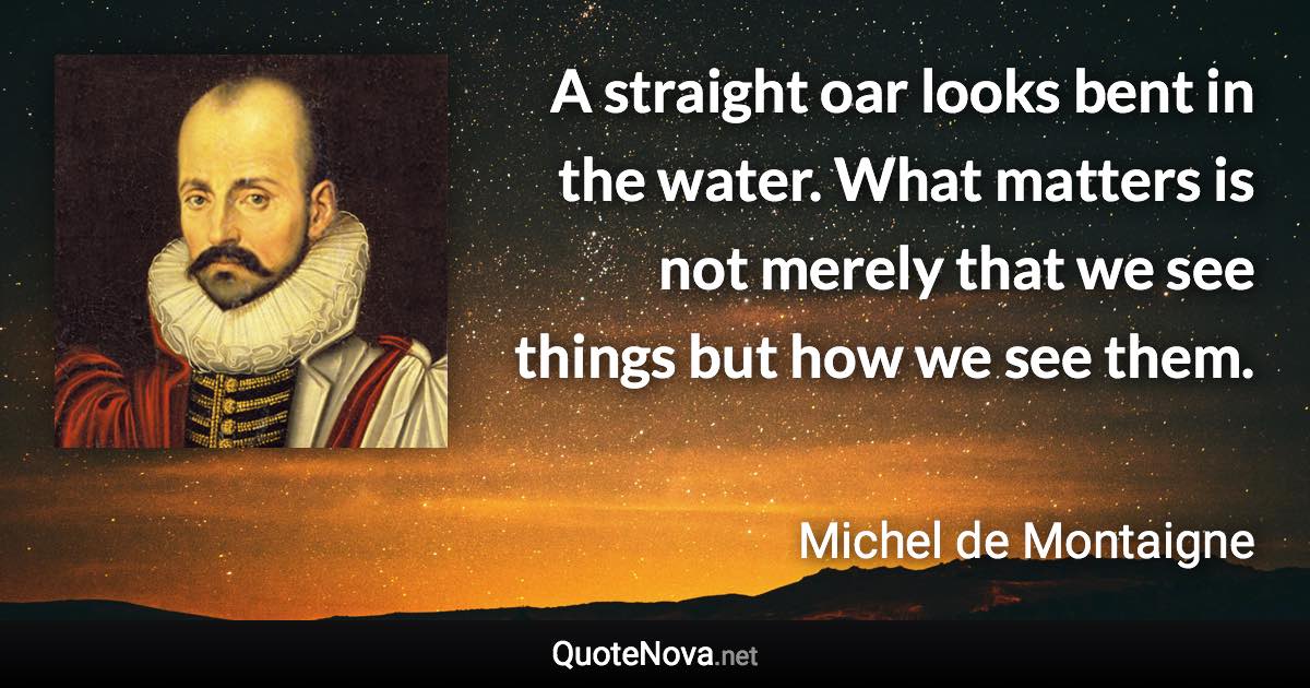 A straight oar looks bent in the water. What matters is not merely that we see things but how we see them. - Michel de Montaigne quote