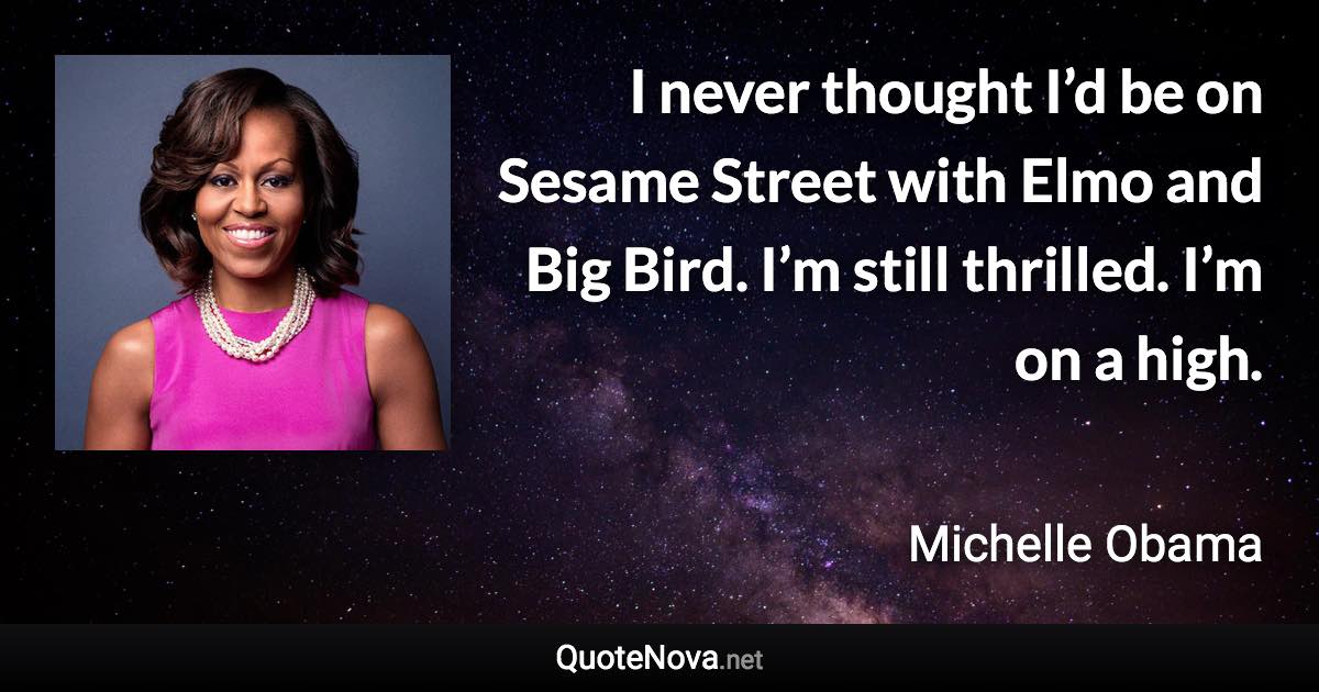 I never thought I’d be on Sesame Street with Elmo and Big Bird. I’m still thrilled. I’m on a high. - Michelle Obama quote