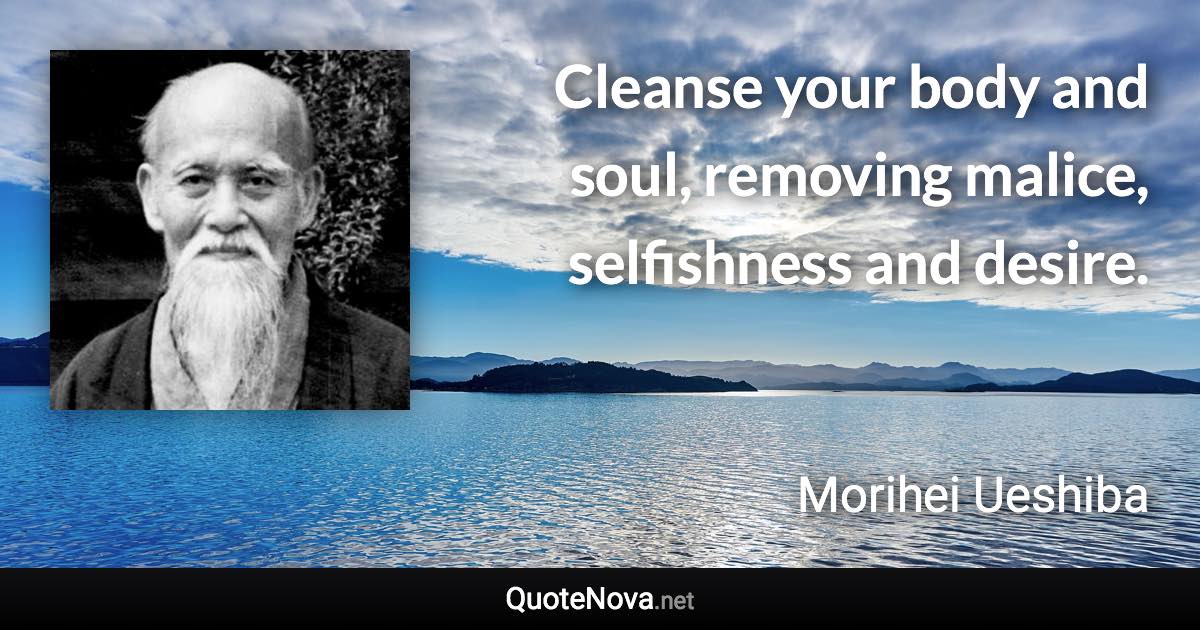 Cleanse your body and soul, removing malice, selfishness and desire. - Morihei Ueshiba quote