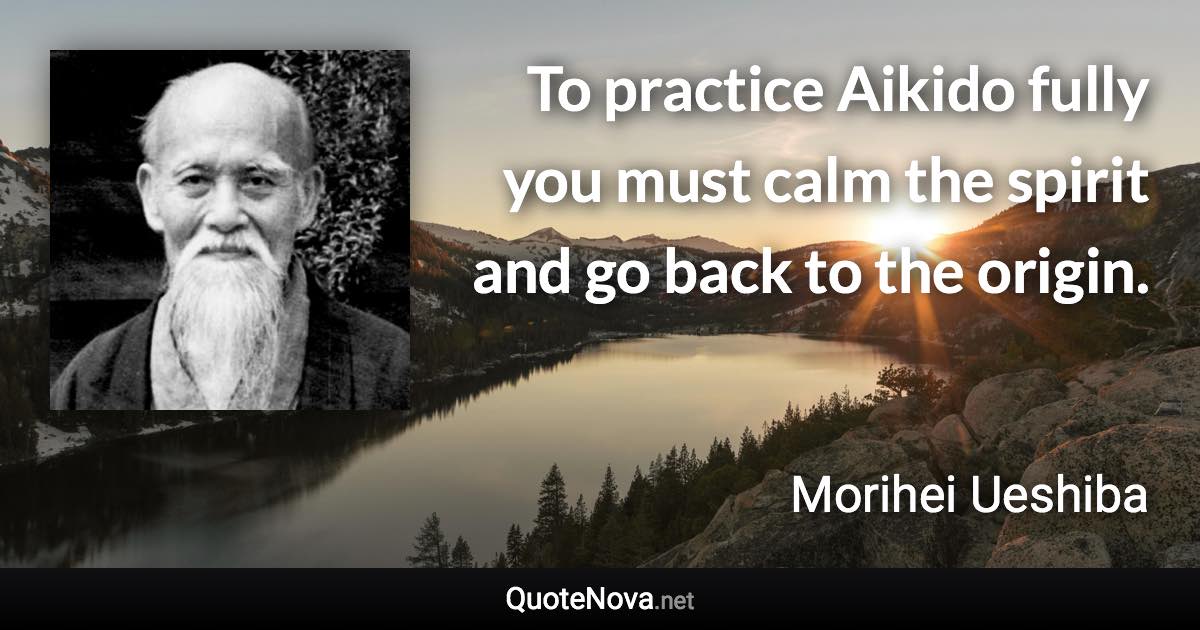 To practice Aikido fully you must calm the spirit and go back to the origin. - Morihei Ueshiba quote