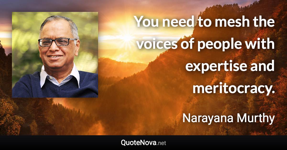 You need to mesh the voices of people with expertise and meritocracy. - Narayana Murthy quote