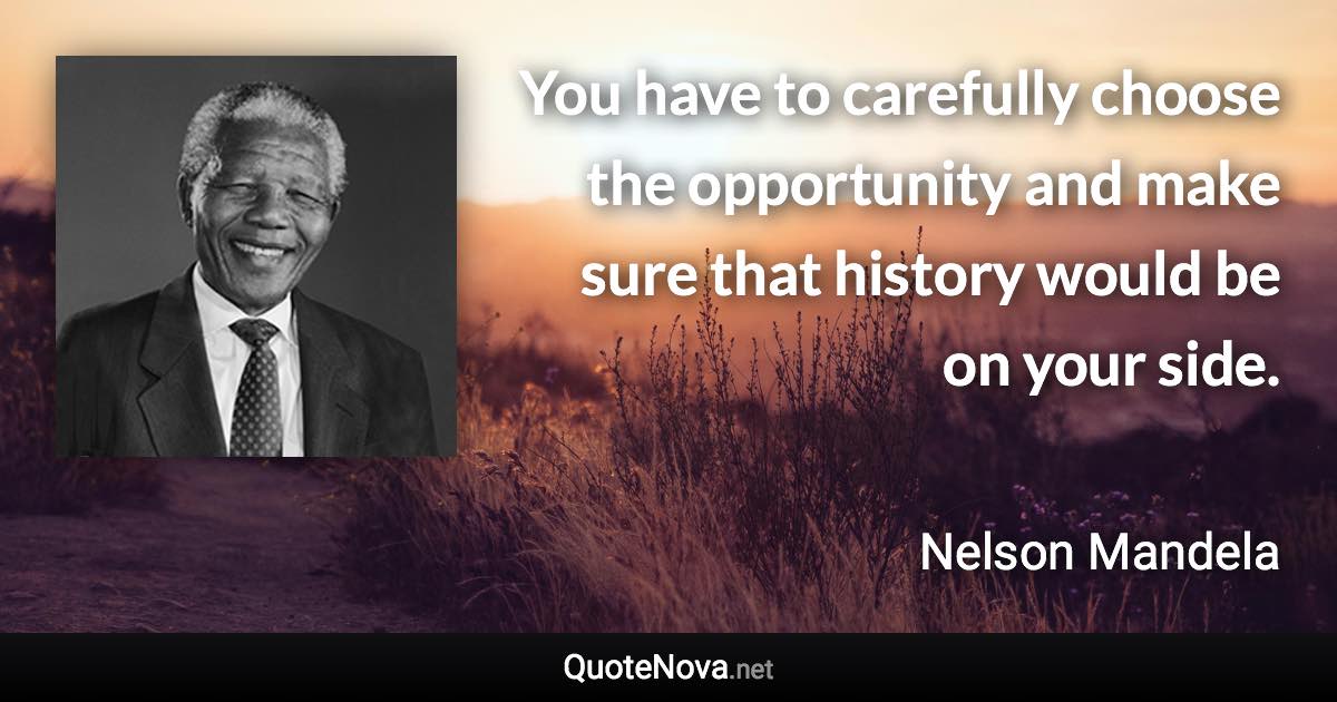 You have to carefully choose the opportunity and make sure that history would be on your side. - Nelson Mandela quote