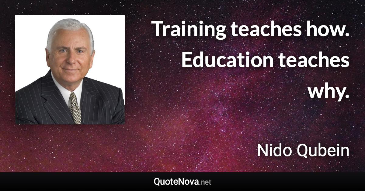 Training teaches how. Education teaches why. - Nido Qubein quote