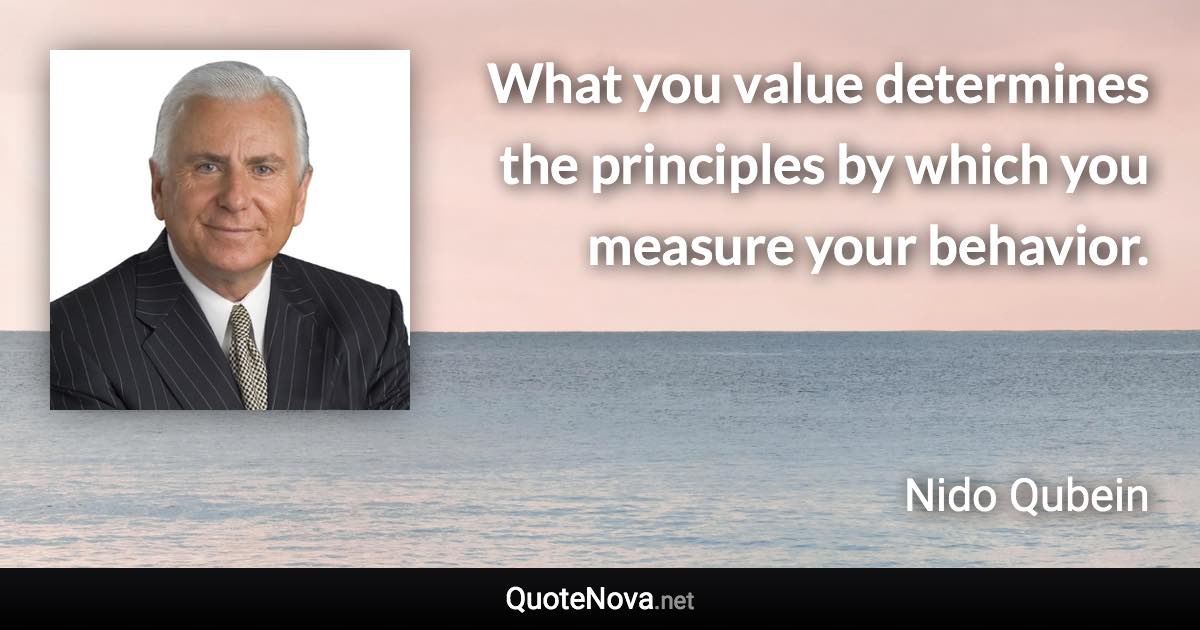 What you value determines the principles by which you measure your behavior. - Nido Qubein quote