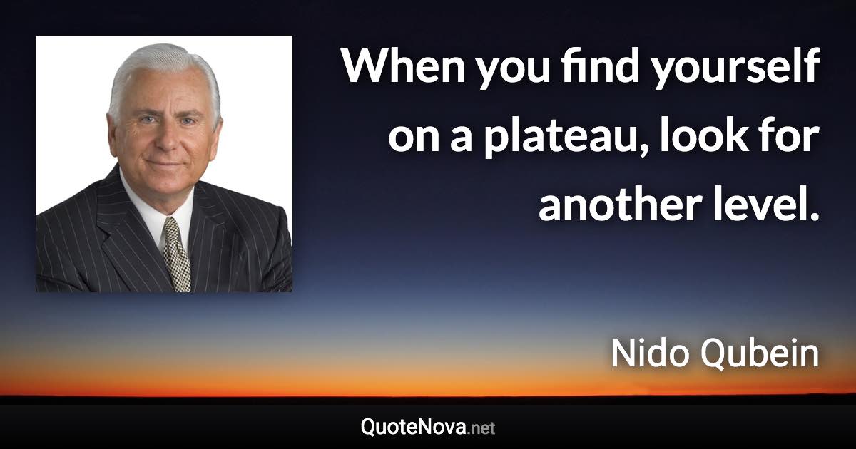 When you find yourself on a plateau, look for another level. - Nido Qubein quote