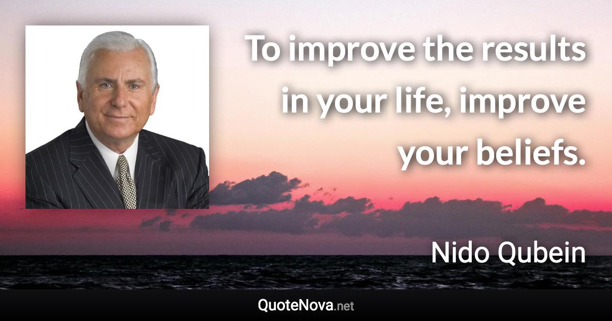 To improve the results in your life, improve your beliefs. - Nido Qubein quote