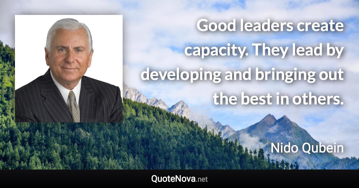 Good leaders create capacity. They lead by developing and bringing out the best in others. - Nido Qubein quote