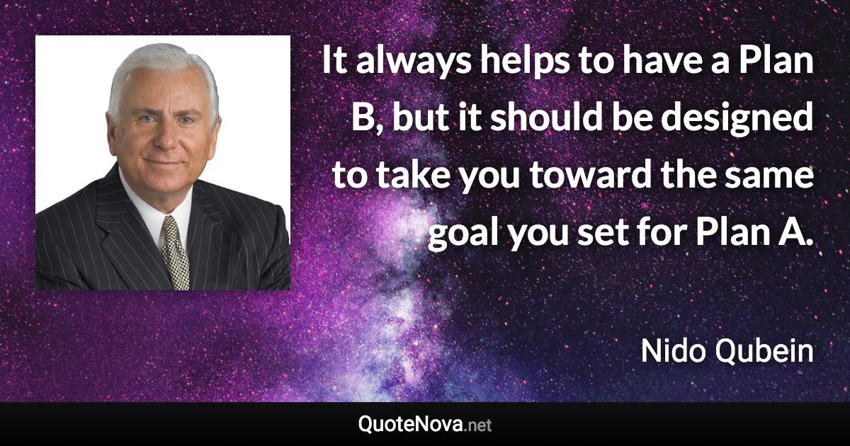It always helps to have a Plan B, but it should be designed to take you toward the same goal you set for Plan A. - Nido Qubein quote