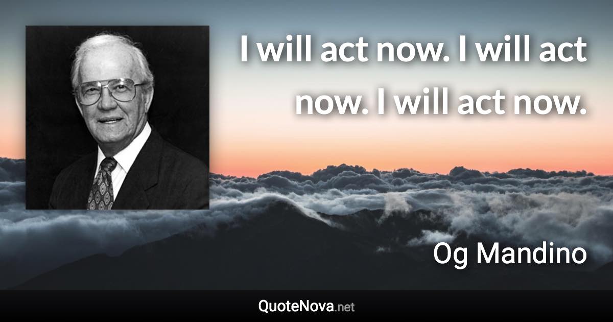 I will act now. I will act now. I will act now. - Og Mandino quote