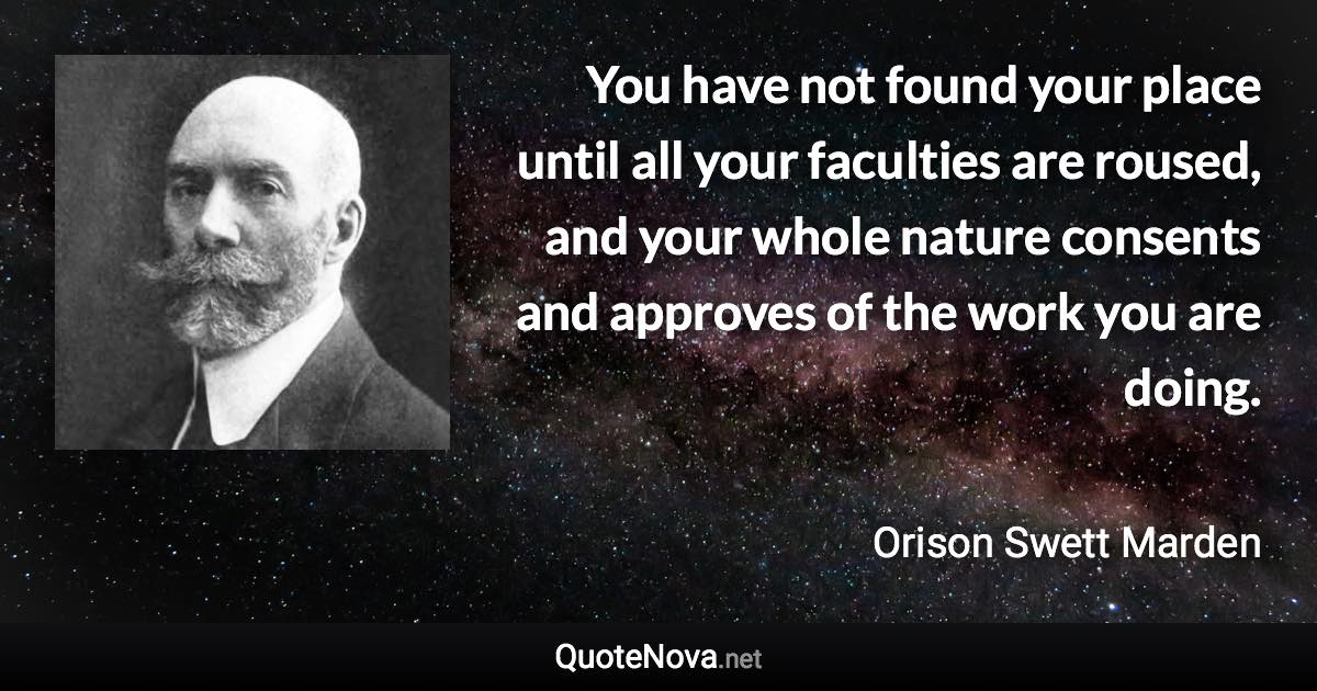 You have not found your place until all your faculties are roused, and your whole nature consents and approves of the work you are doing. - Orison Swett Marden quote