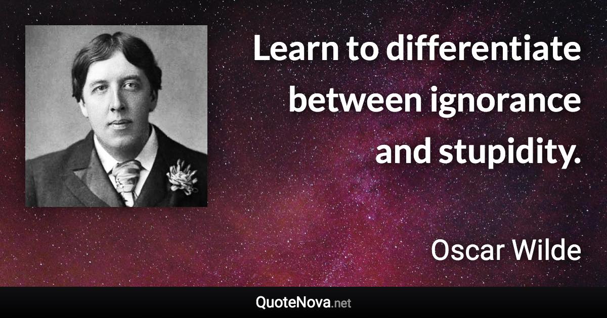 Learn to differentiate between ignorance and stupidity. - Oscar Wilde quote