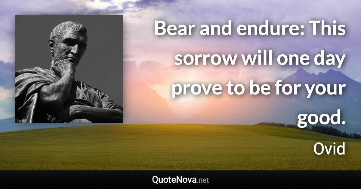 Bear and endure: This sorrow will one day prove to be for your good. - Ovid quote