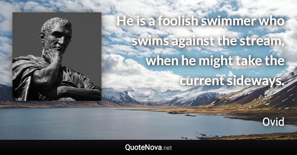 He is a foolish swimmer who swims against the stream, when he might take the current sideways. - Ovid quote