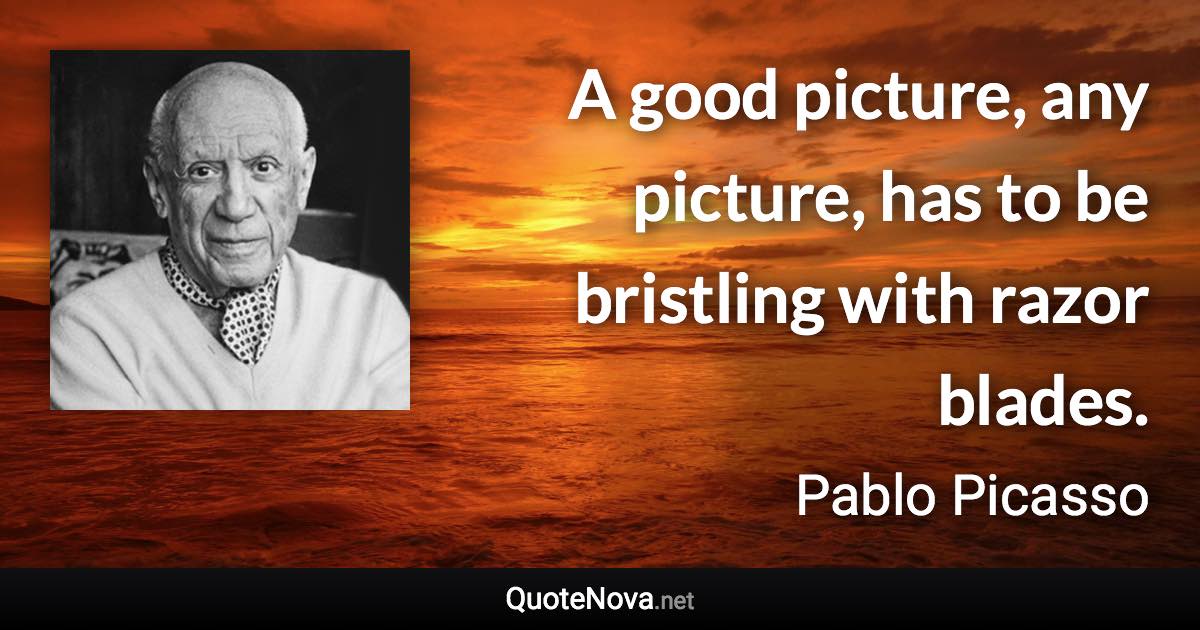 A good picture, any picture, has to be bristling with razor blades. - Pablo Picasso quote