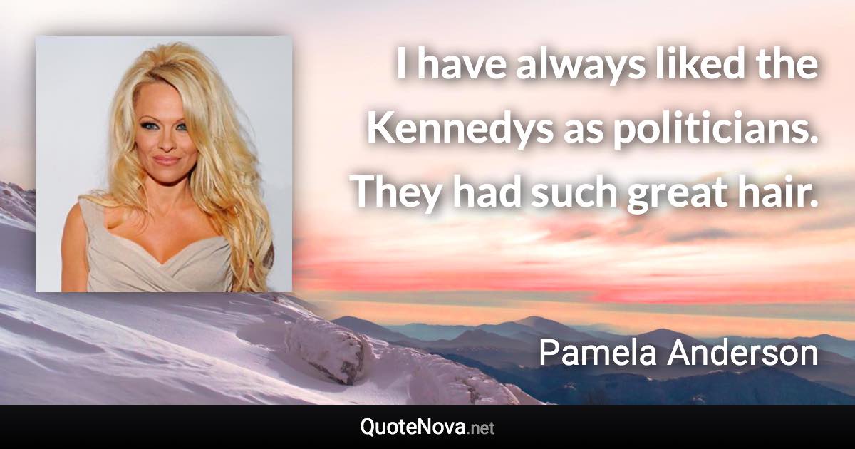 I have always liked the Kennedys as politicians. They had such great hair. - Pamela Anderson quote