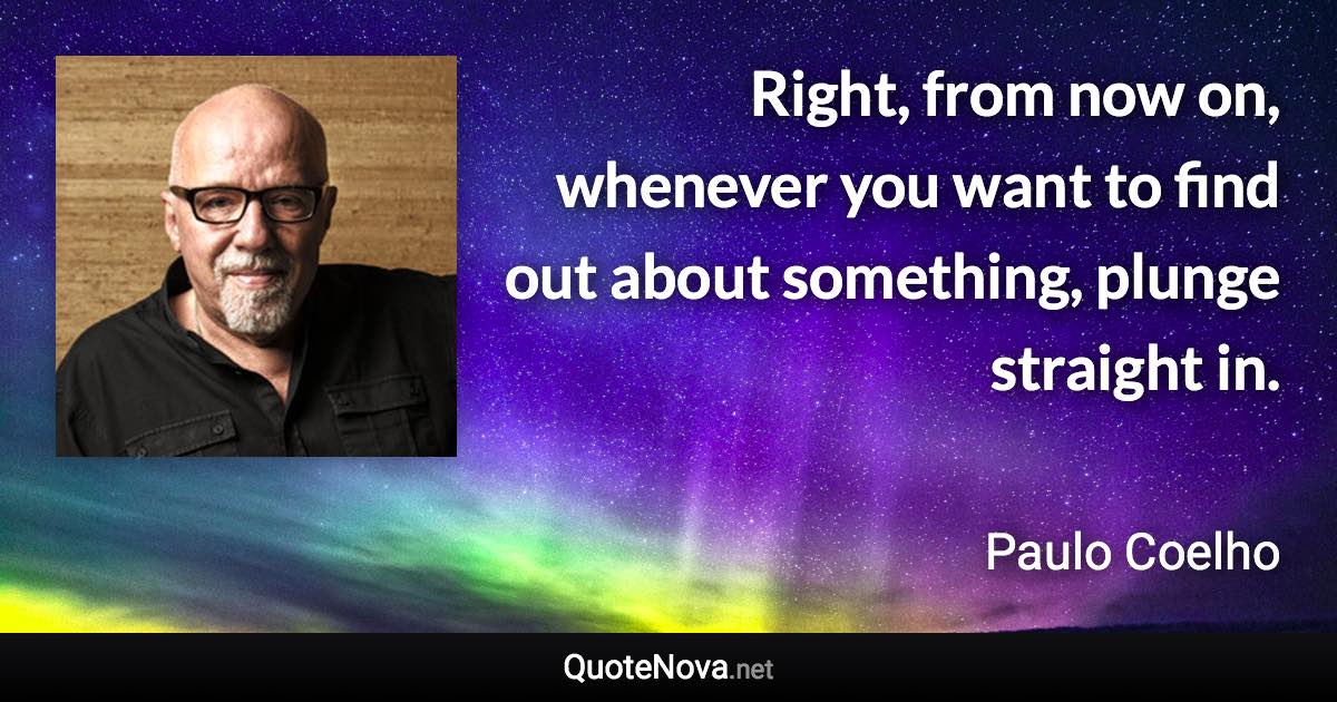 Right, from now on, whenever you want to find out about something, plunge straight in. - Paulo Coelho quote