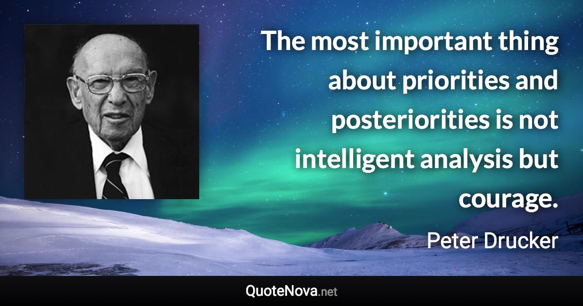 The most important thing about priorities and posteriorities is not intelligent analysis but courage. - Peter Drucker quote