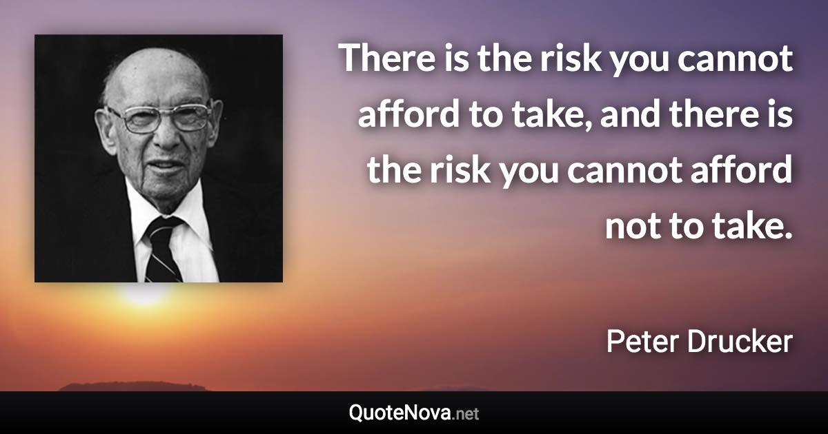 There is the risk you cannot afford to take, and there is the risk you cannot afford not to take. - Peter Drucker quote