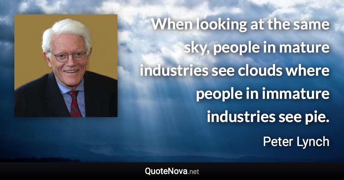 When looking at the same sky, people in mature industries see clouds where people in immature industries see pie. - Peter Lynch quote